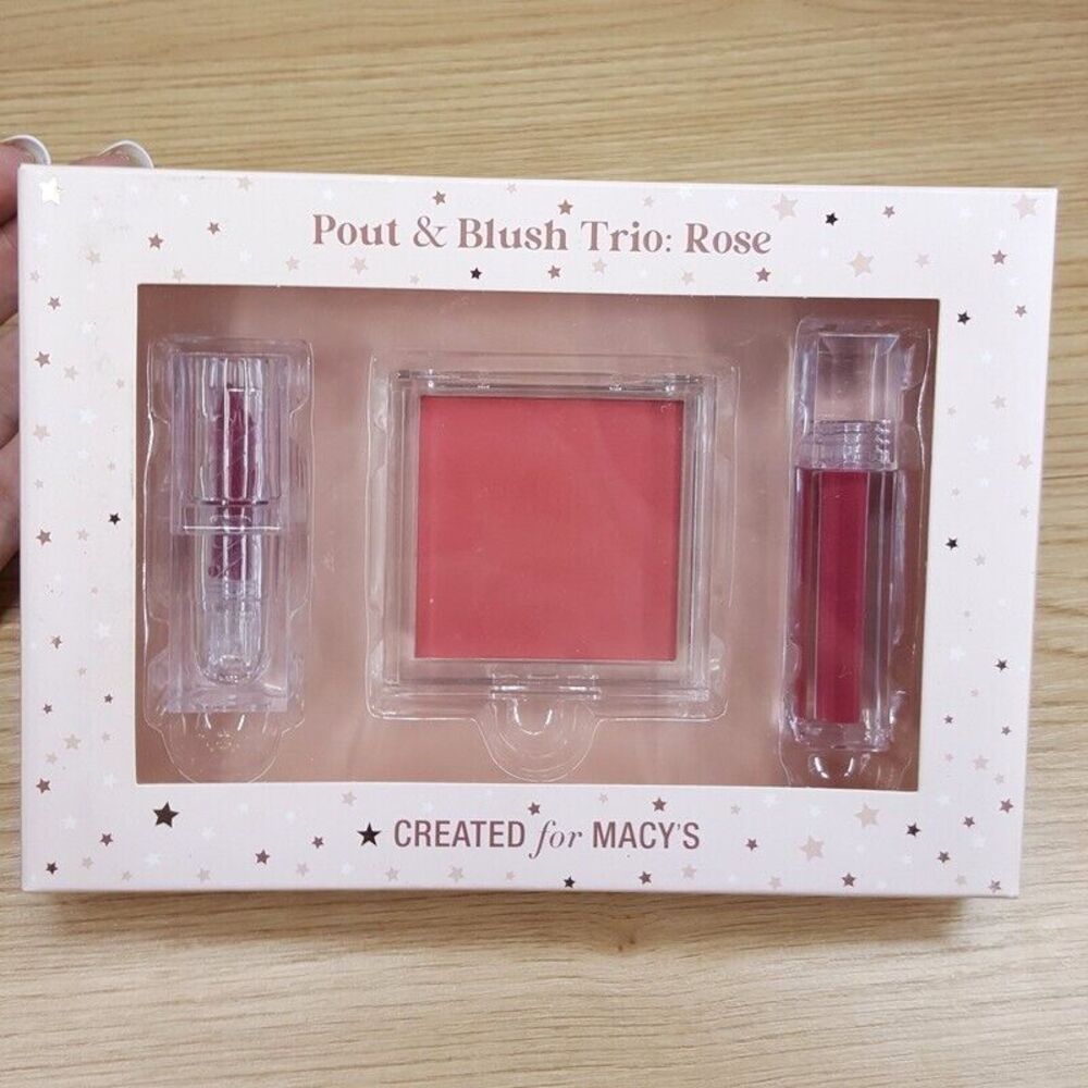 Macys Makeup Set Pout & Blush Trio Rose Pink 3 Pc Lipstick Lip Gloss